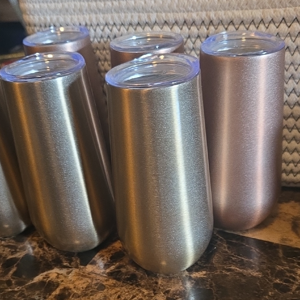 Insulated Metallic Stemless Wine Tumblers - Silver & Rose Gold (Set)